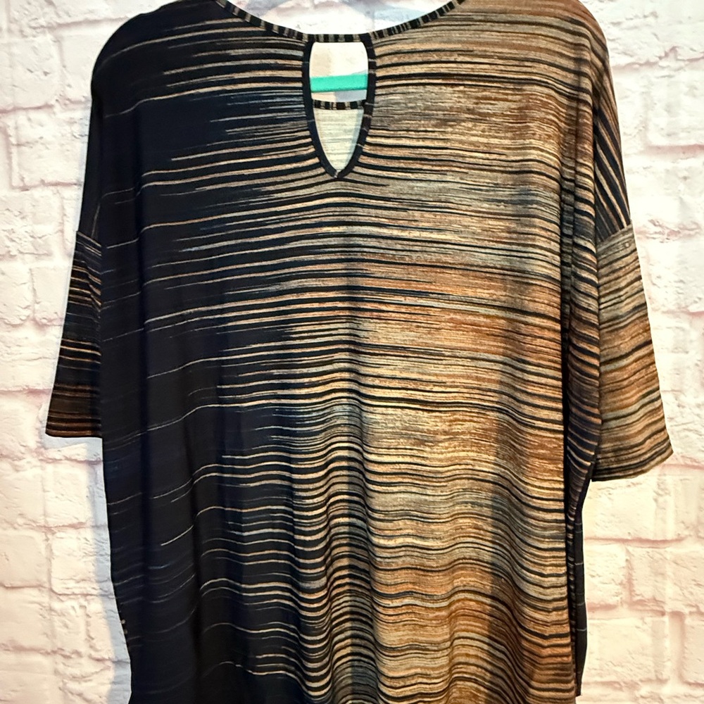Clara Sun Woo Navy and Brown Stripped Blouse Top - Picture 4 of 5